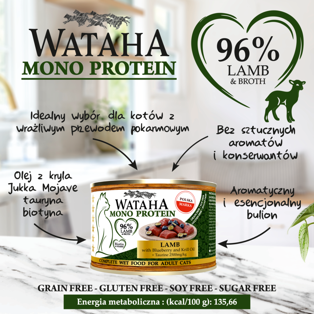 WATAHA ADULT CAT MONO 96% JAGNIĘCINA Z BORÓWKAMI 200G info
